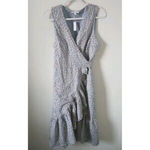 Madewell Womens Jordan Wrap Floral Gray Midi Dress Belted Ruffle Size L